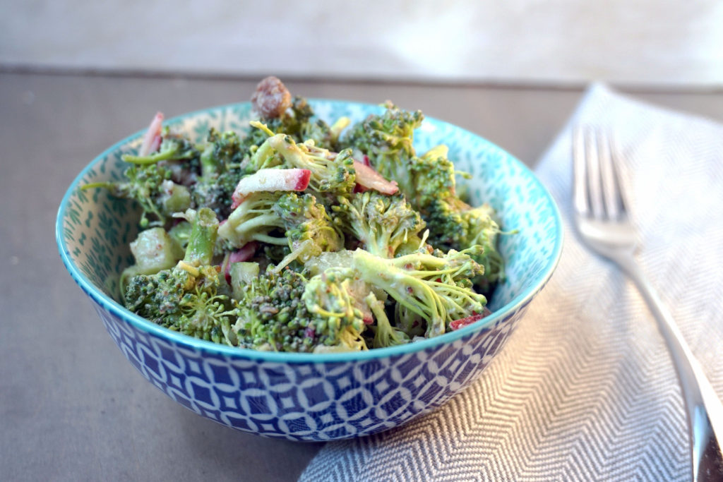 brocolli-salad-with-almond-yogurt-flaxseed-dressing